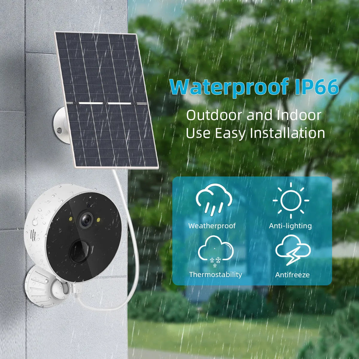 Solar panel and 1080P outdoor security camera system for low power consumption monitoring