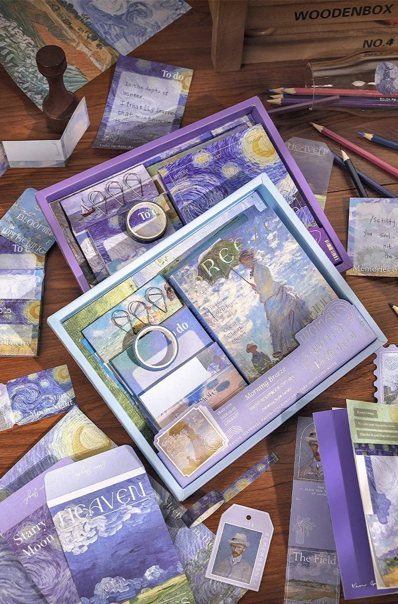 Creative journal gift box with A6 grid notebook, cards, envelopes, and decorative writing accessories in retro plaid design