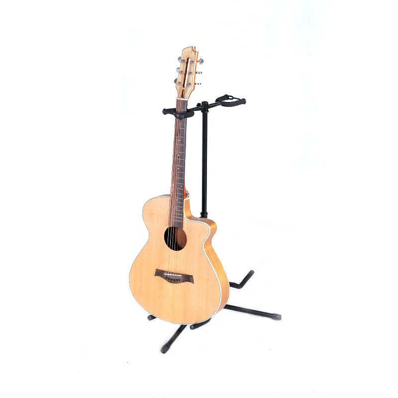 Black vertical double-headed adjustable guitar stand with foam padding on contact points
