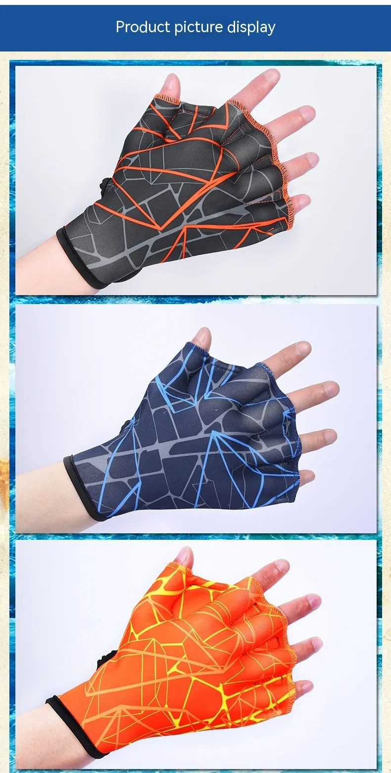 Green print duck feet webbed swimming gloves for outdoor water sports training