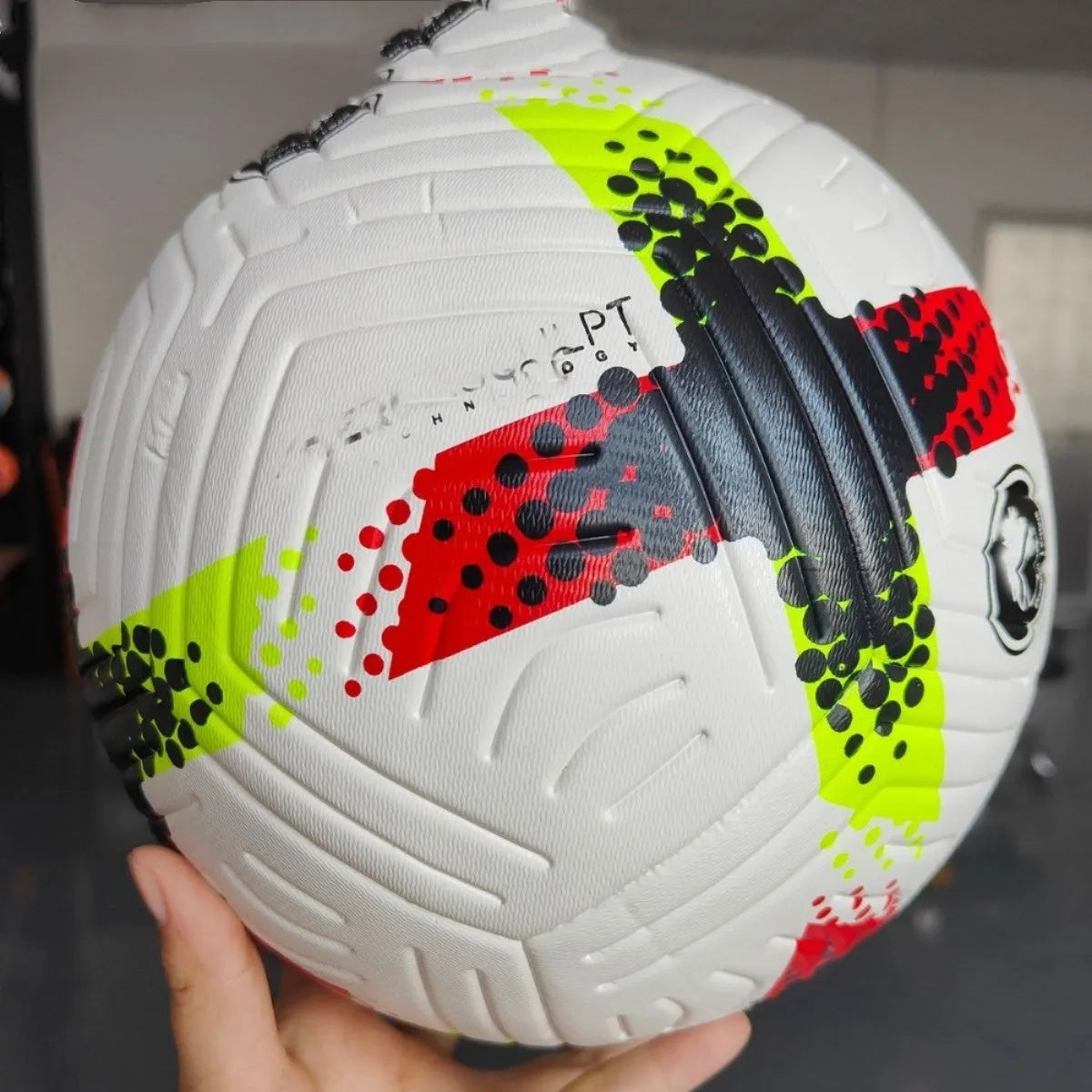 Fluorescent green size 5 PU football for training and league matches