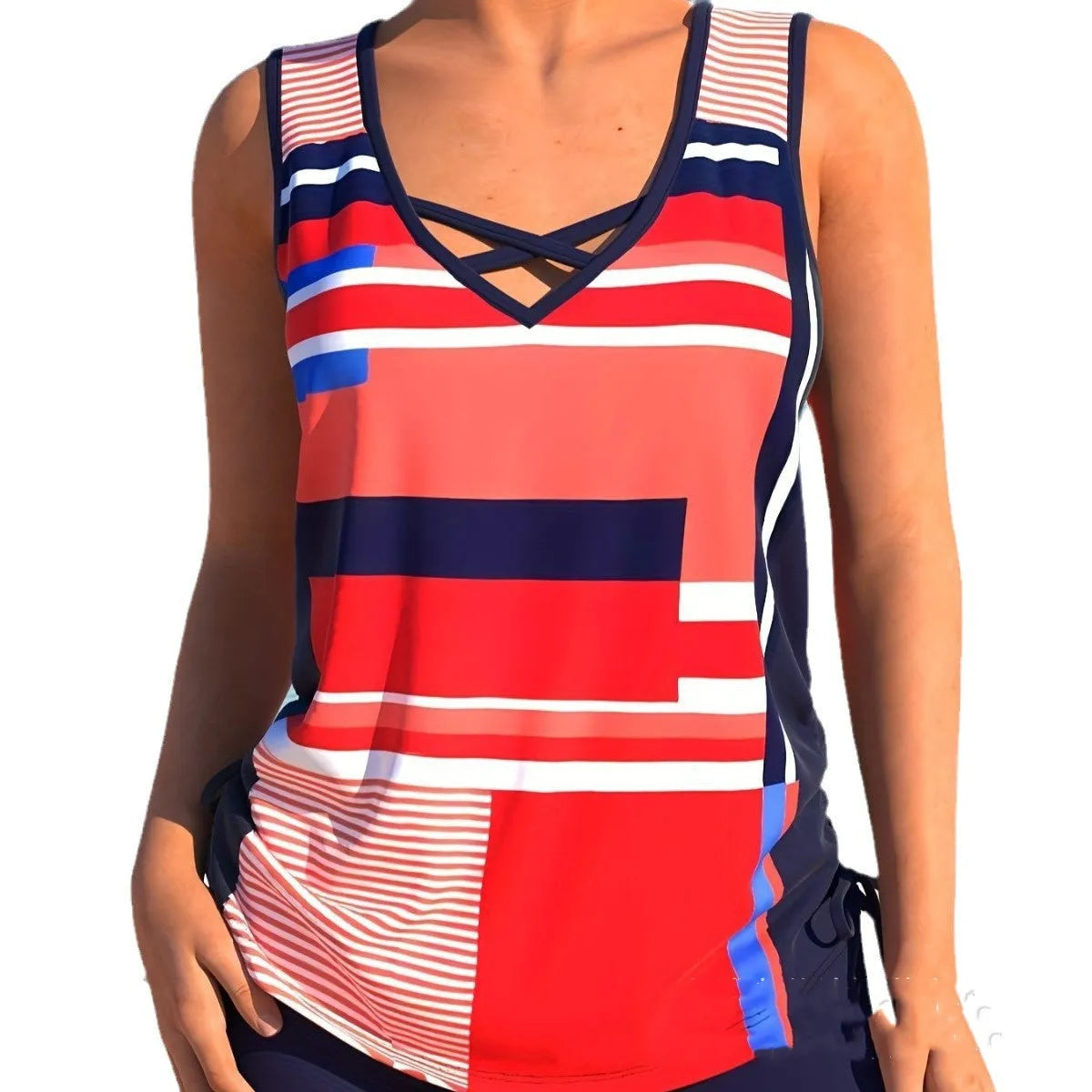 Women's printed split boxer swimsuit set with a top and shorts in a choice of colours.