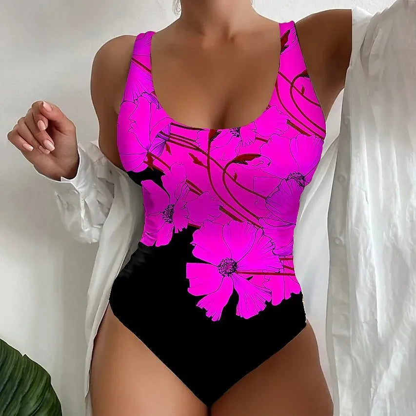 Women's one-piece swimsuit with 3D printed pattern in Lycra fabric available in multiple colours and sizes