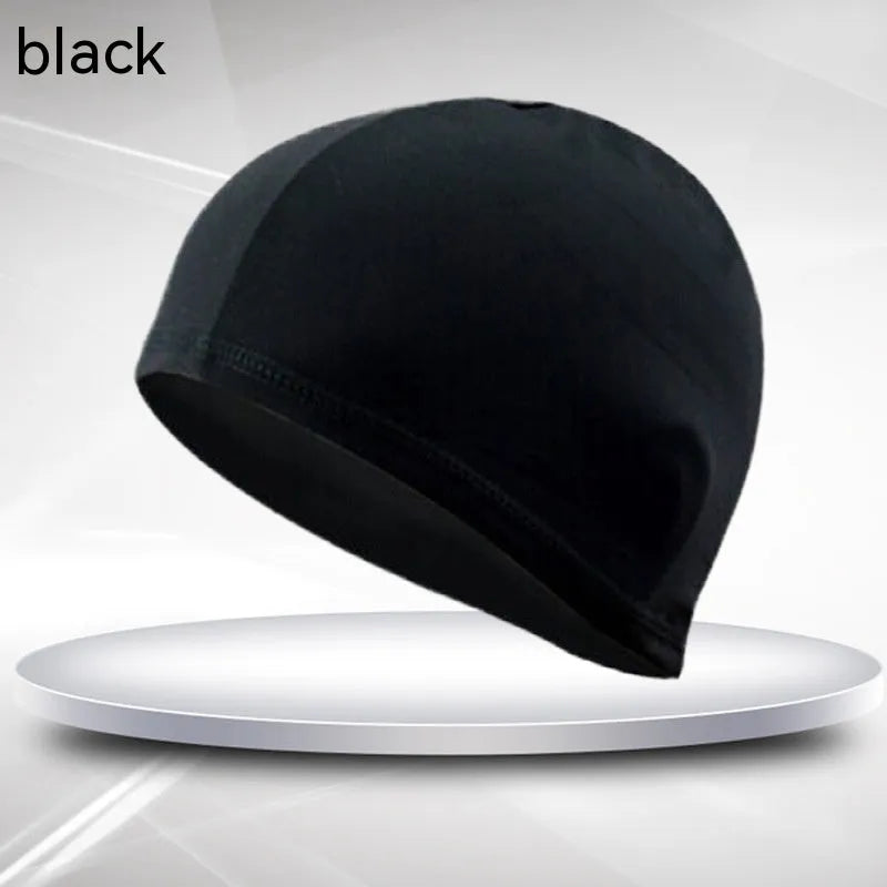 Black polyester unisex swim cap for adult swimming and wading activities