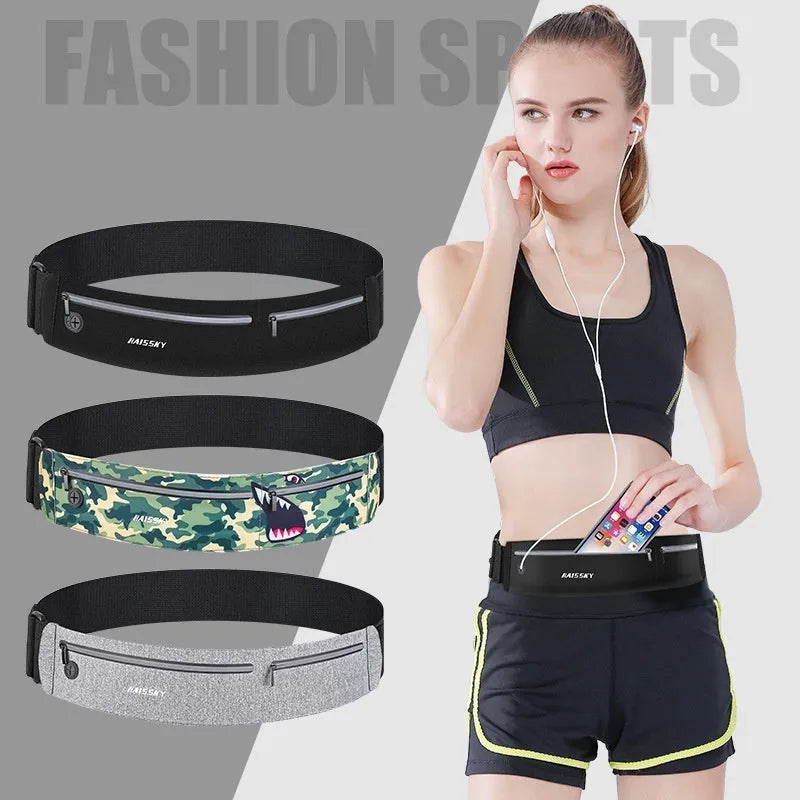 Waterproof 8-inch waist bag in camouflage crocodile pattern with adjustable strap