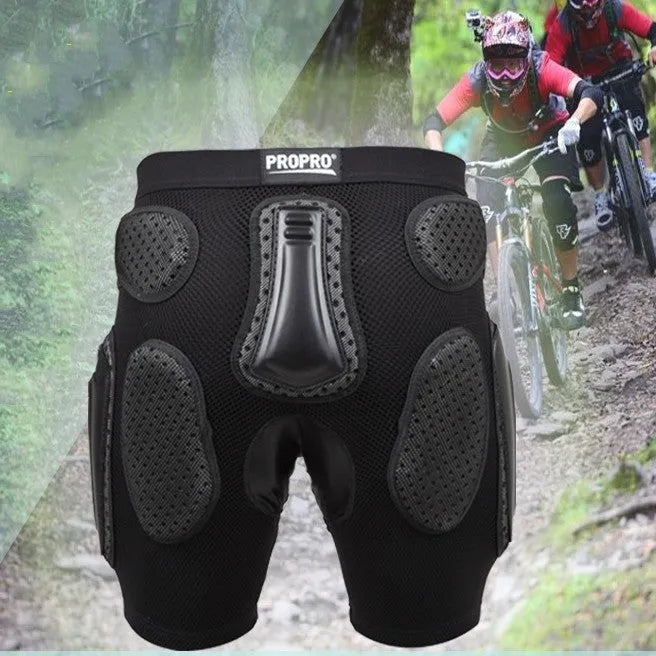 Black cycling hip protection pants with multifunctional padded design for sports safety