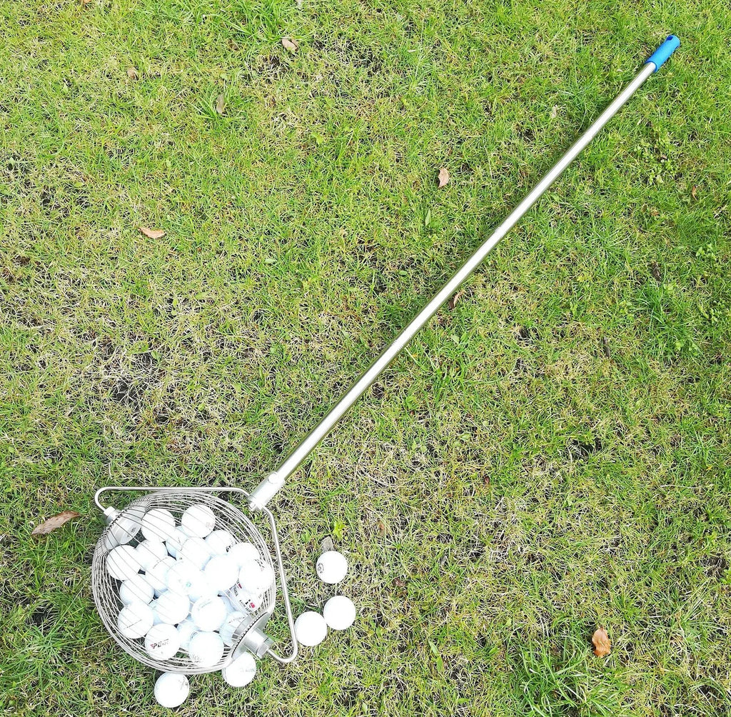 Stainless steel golf ball picker with metallic finish for collecting practice balls