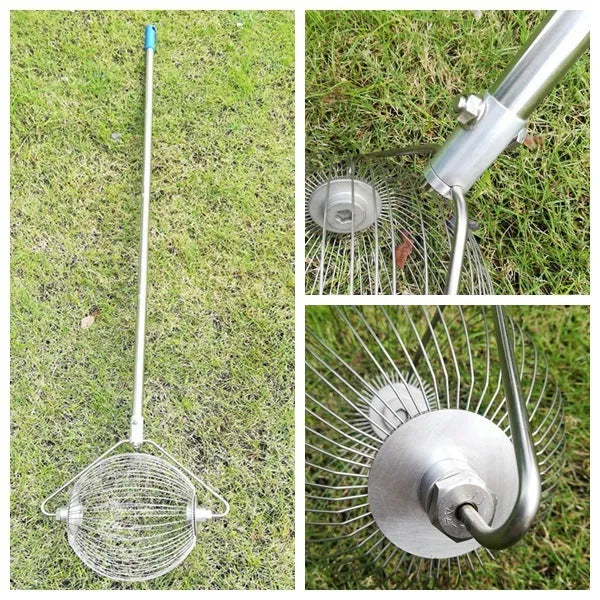 Stainless steel golf ball picker with metallic finish for collecting practice balls
