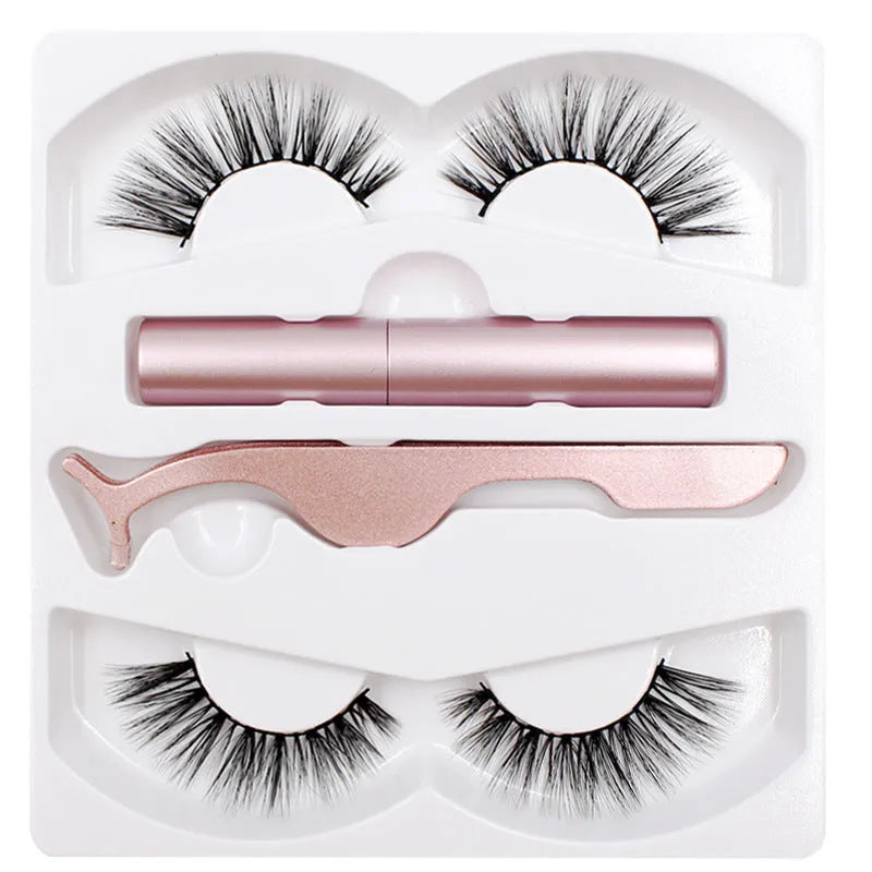 Magnetic eyeliner and false eyelash set with tweezer, waterproof, reusable, 0.2 mm silicone fibres, natural look