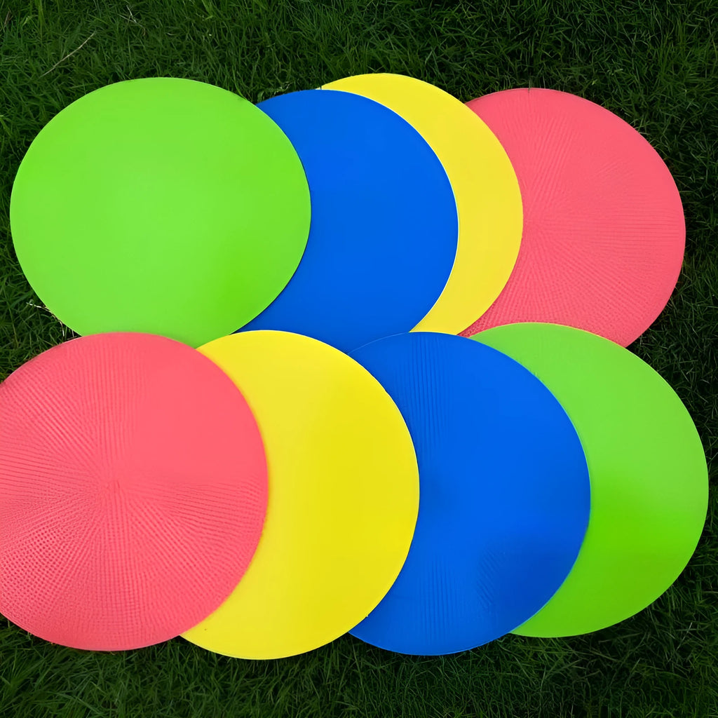 Soft TPE football training target pad measuring 23cm in diameter, available in six bright colours