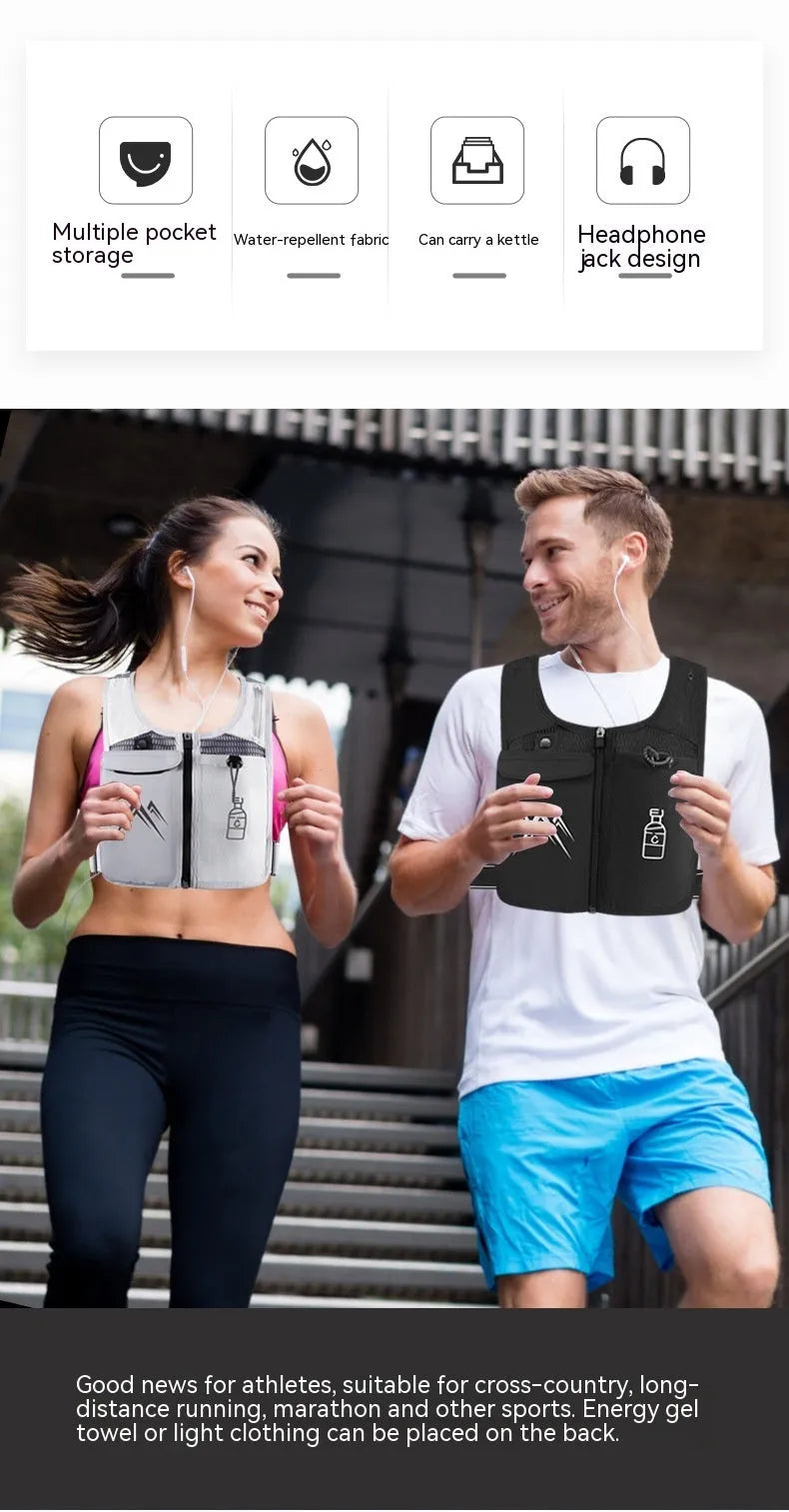 Breathable mesh running vest with mobile phone compartment in classic black colour