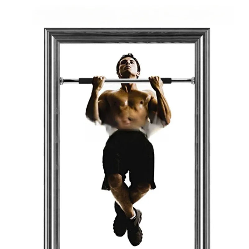 Steel adjustable pull-up bar mounted in doorway showing 62-100cm width range