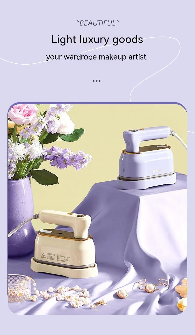 Foldable portable steam iron in Milky White with ceramic base plate and foldable handle