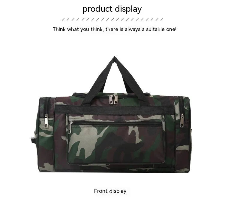 Camouflage pattern waterproof luggage bag with striped polyester lining showing under 20L capacity