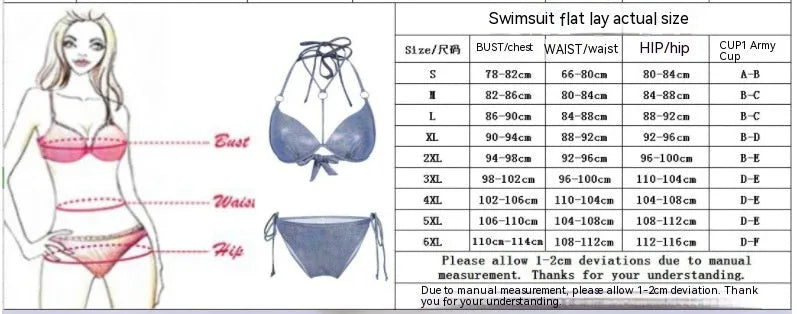 Blue women's printed split bikini swimsuit on a hanger, showing the sleeveless top and shorts.