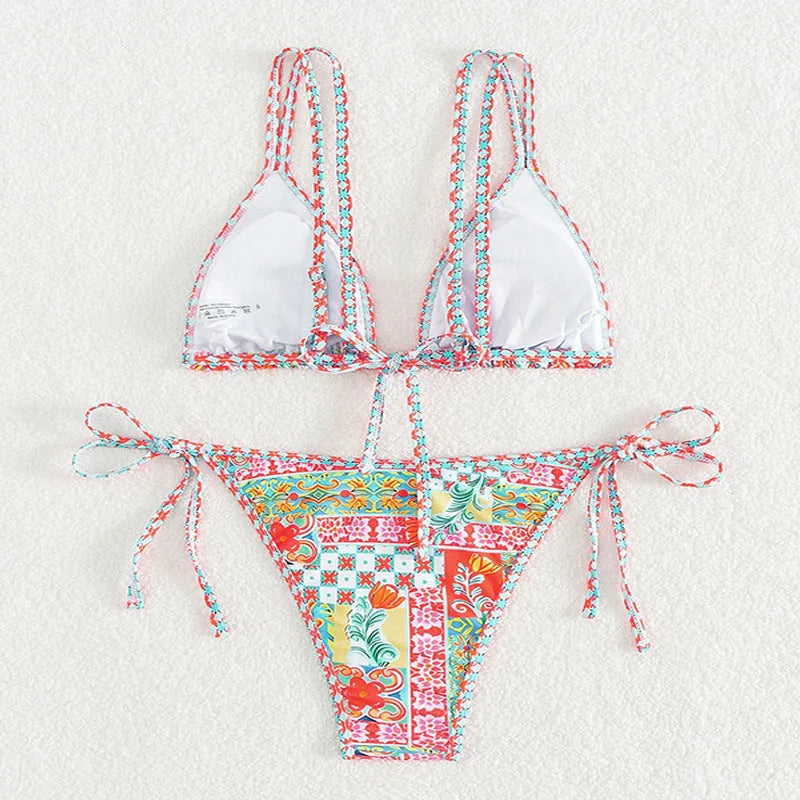 Women's lace-up front one-piece swimsuit with split leg design in polyester fabric