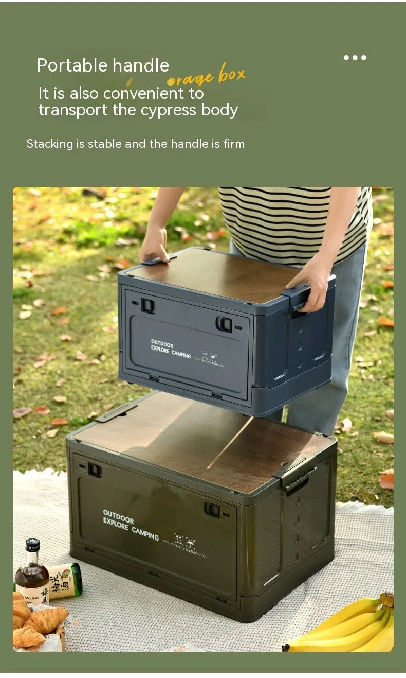 Large green plastic storage box with foldable design for household organisation