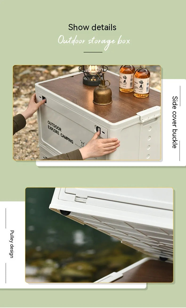 Large green plastic storage box with foldable design for household organisation