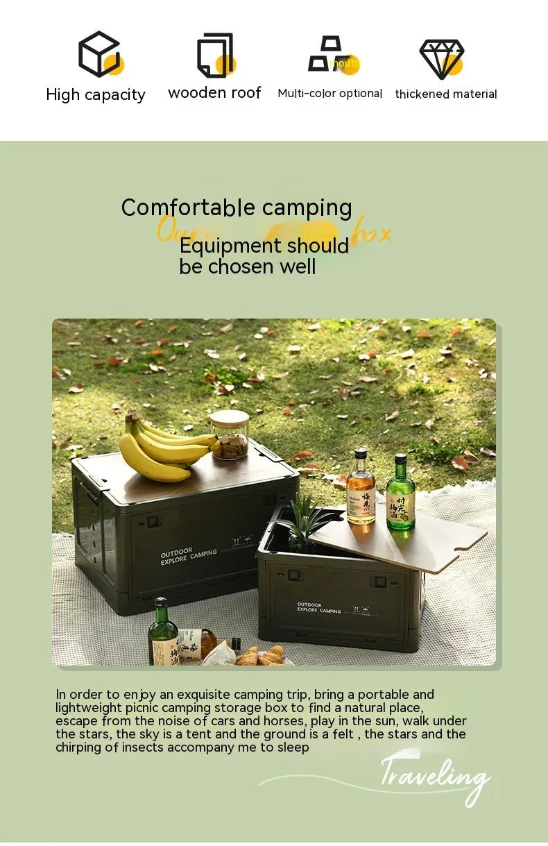 Large green plastic storage box with foldable design for household organisation