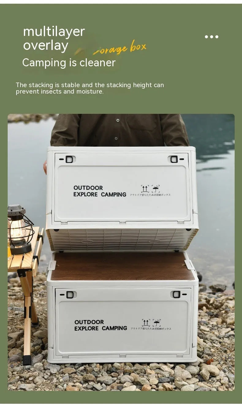 Large green plastic storage box with foldable design for household organisation