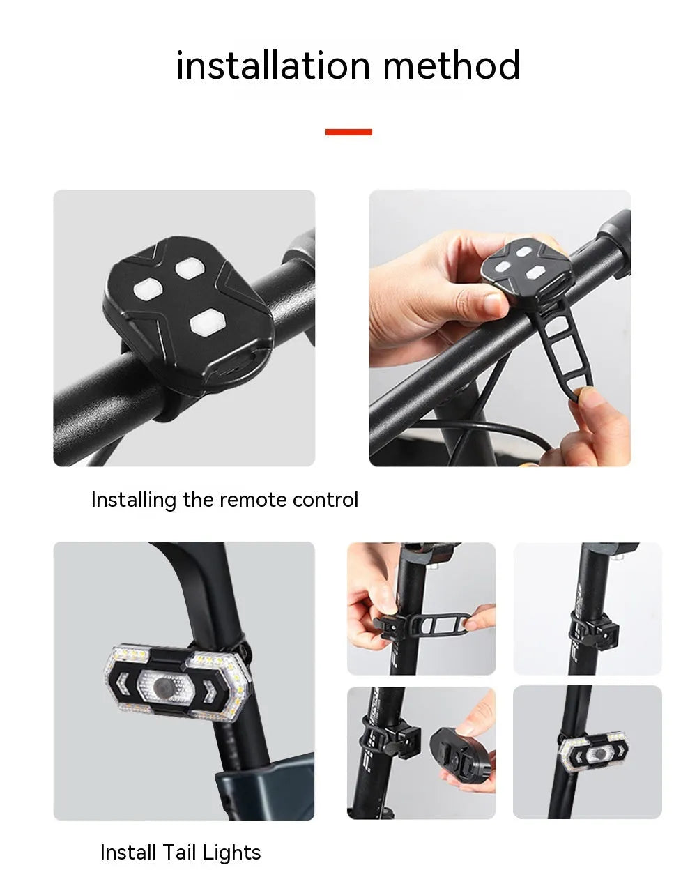 Black wireless steering remote control bicycle taillight with USB charging port