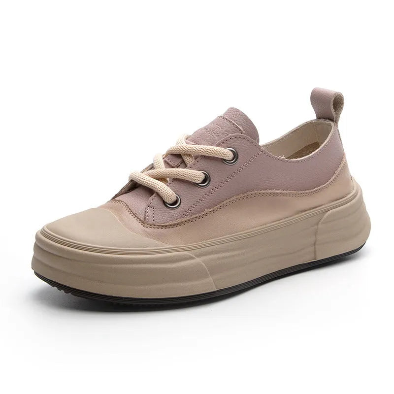 Women's matcha green leather platform sneakers with round toe and front lace-up on a white background.