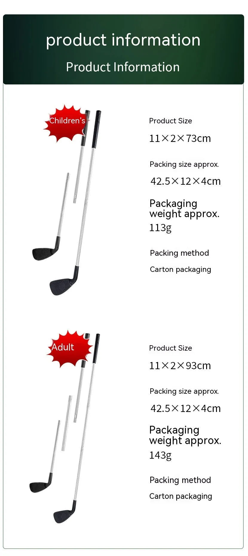 Golf metal club parent-child outdoor toy with adult club and children's club colour options