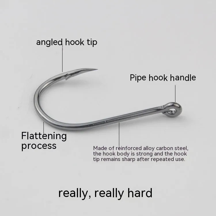 Bulk alloy carbon steel barbed crooked mouth fishing hooks with ring eye for sea rock fishing