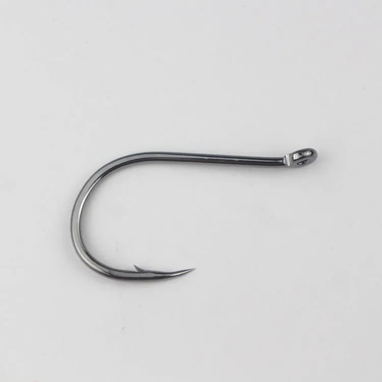 Bulk alloy carbon steel barbed crooked mouth fishing hooks with ring eye for sea rock fishing