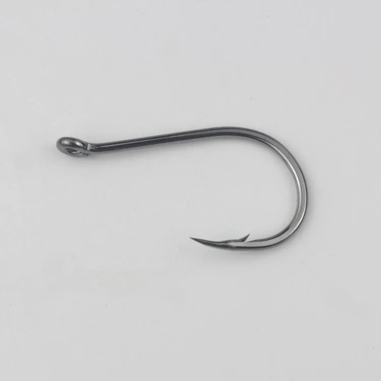 Bulk alloy carbon steel barbed crooked mouth fishing hooks with ring eye for sea rock fishing