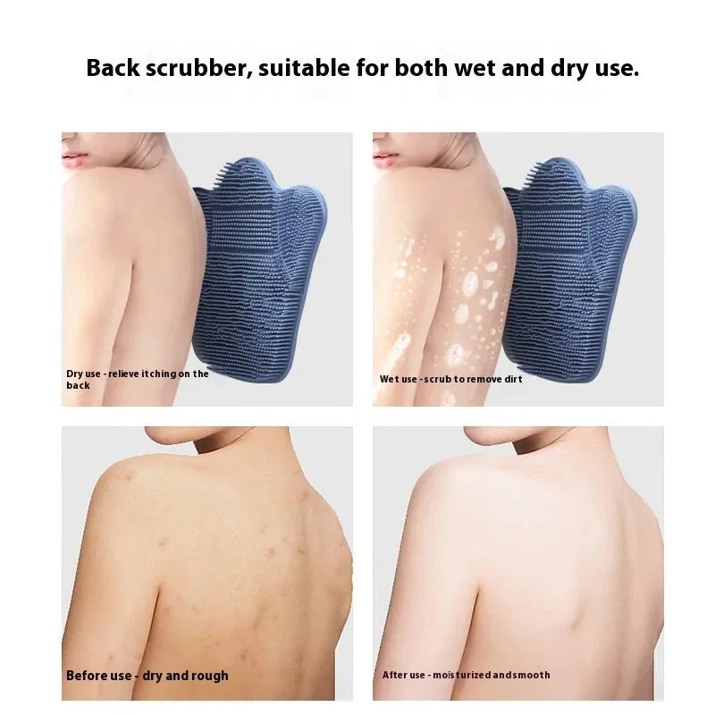 People rubbing gadget bath rub cushion silicone massage mat in blue, grey and pink colours