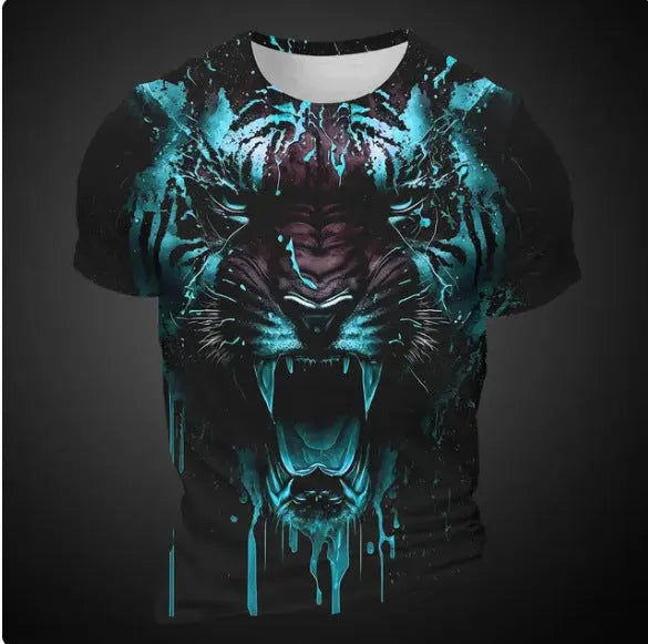 Men's 3D tiger pattern short sleeve t-shirt in bird eye cloth polyester with digital printing