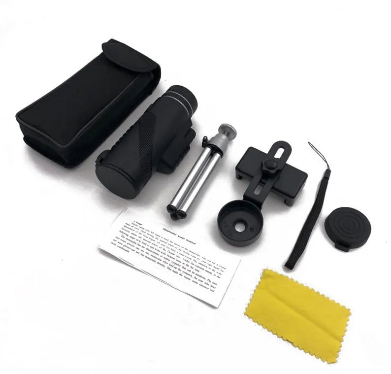 Black 40x60 HD smartphone telescope monocular with fully multi-coated lens for long-range viewing