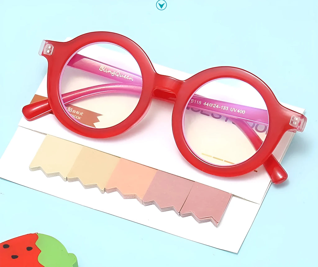 Retro round frame glasses in black with anti blue light lenses and PC plastic frame model B118