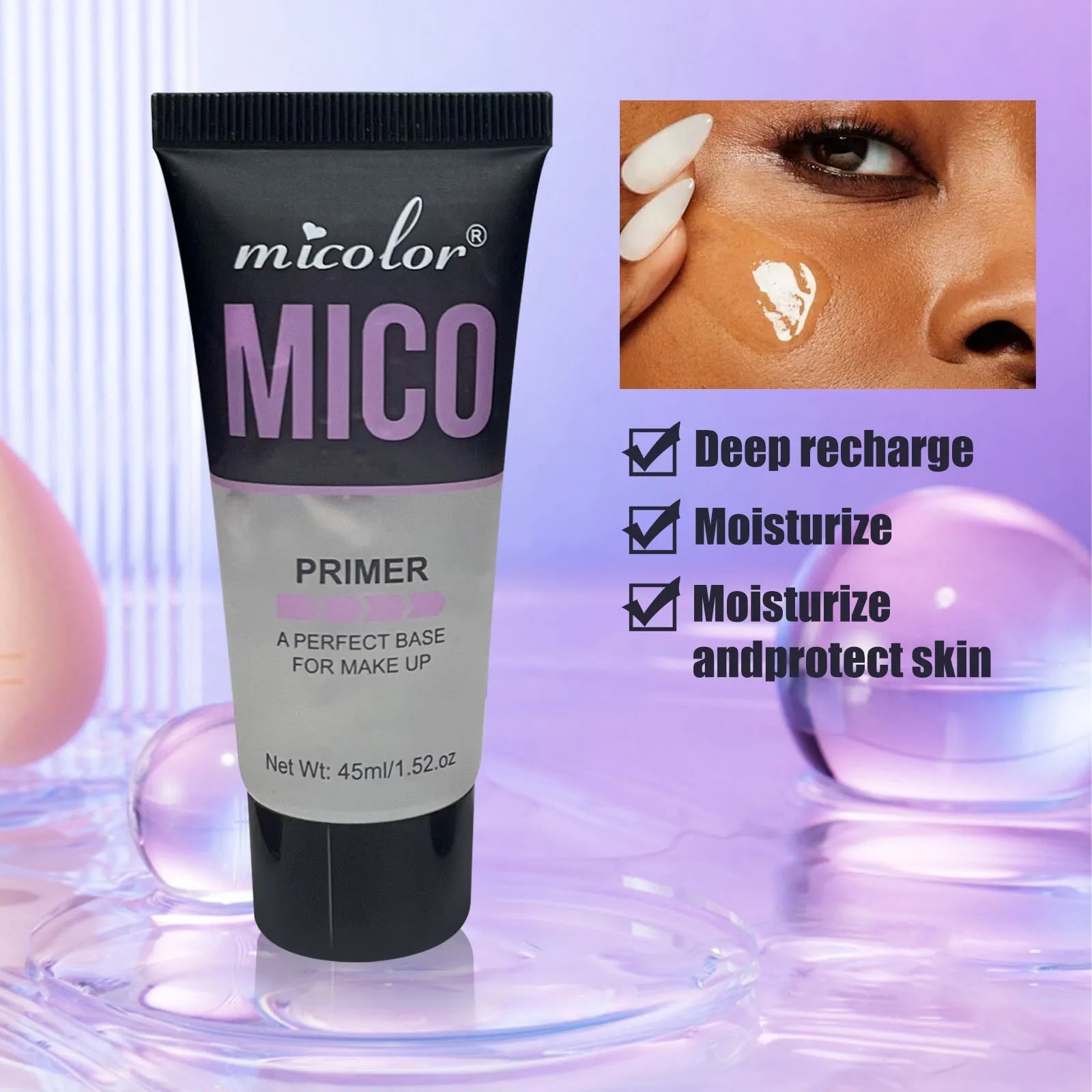 Makeup primer and finishing spray two-in-one set with 45ml and 40ml bottles monochrome design
