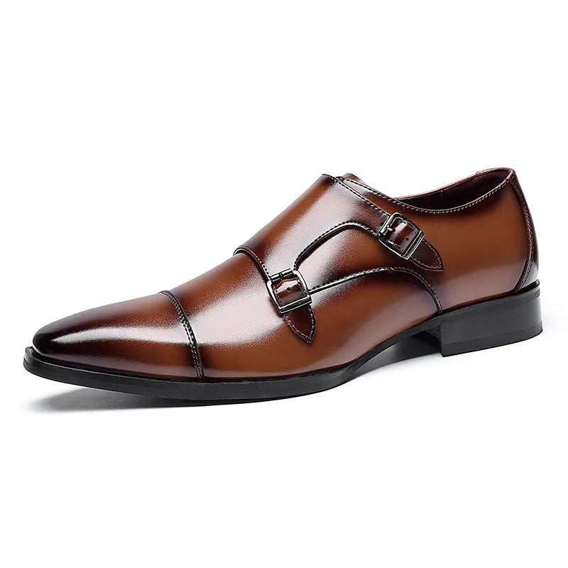 Men's casual leather shoes cowhide square toe business oxfords black colour with metal thread accents