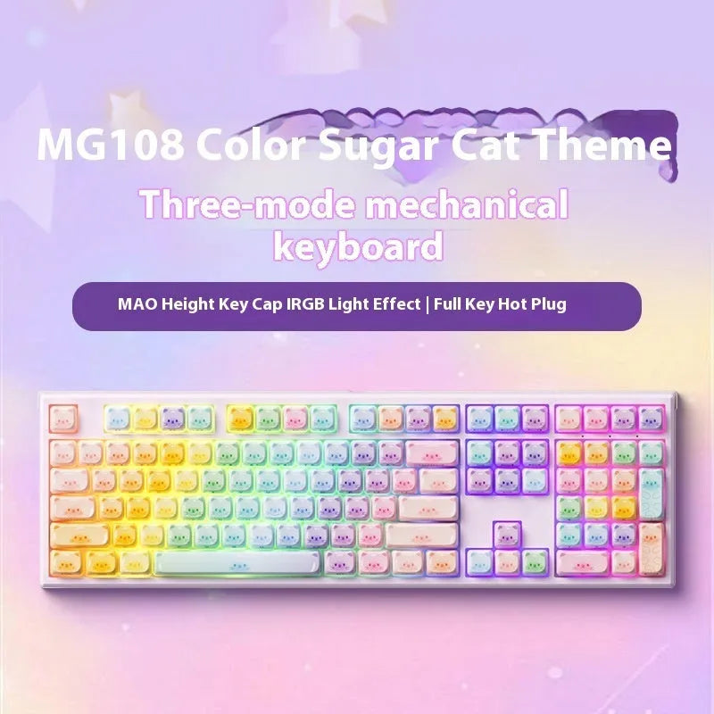 MG108B sugar cat themed mechanical keyboard with RGB lighting and 108 keys