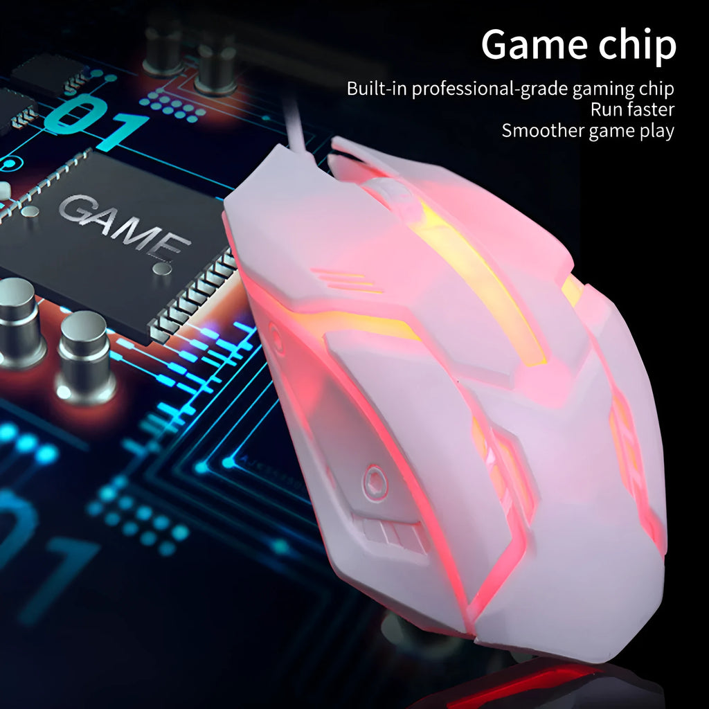Wired luminous USB computer mouse in black or white with glowing effect and 1.3 metre cable
