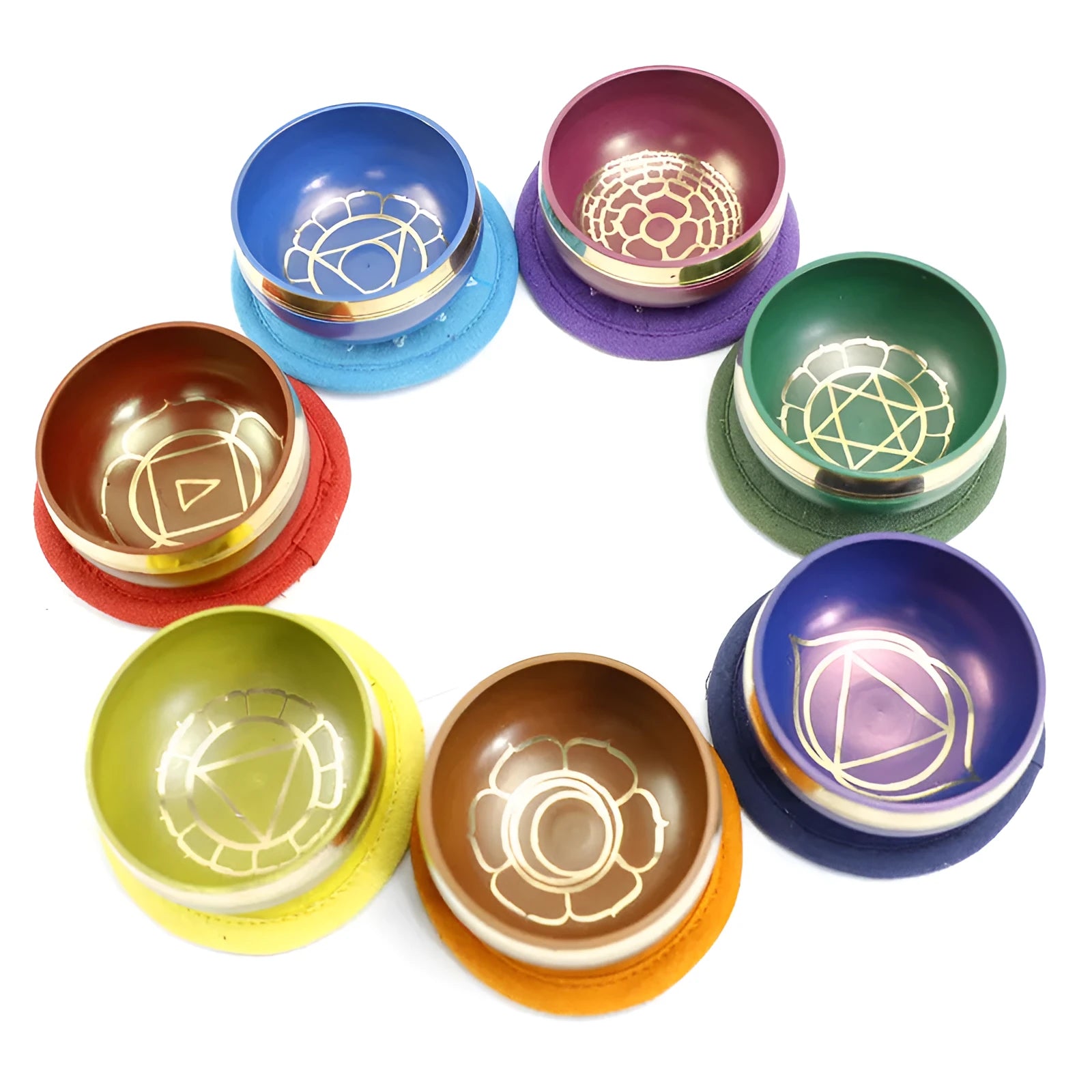 Colourful handmade Himalayan singing bowl percussion instrument measuring 7.8cm diameter