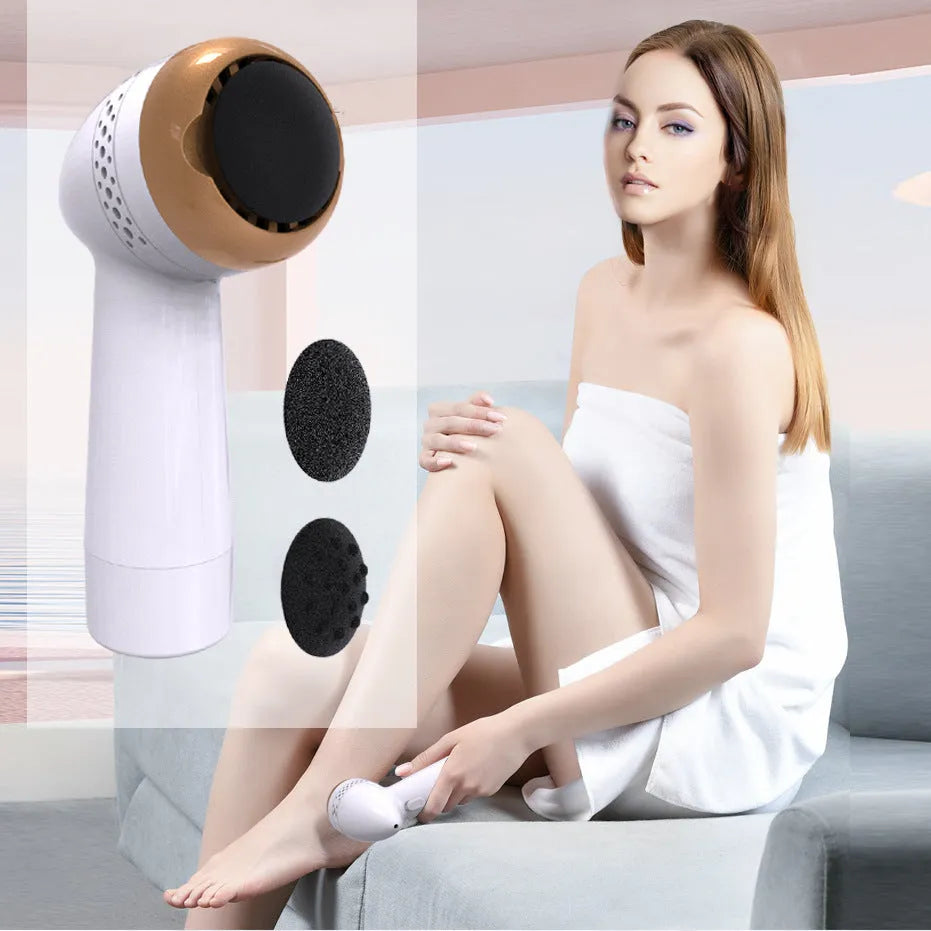Electric vacuum foot grinder with quartz grinding heads in metallic gold finish