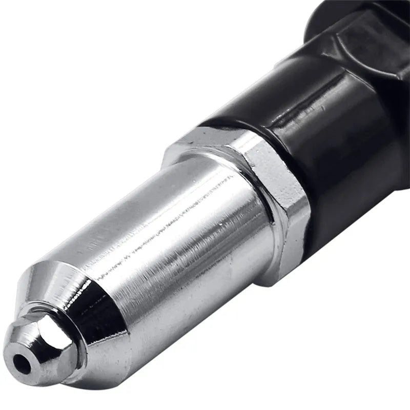 Black metal electric drill rivet gun measuring 173mm long with alloy steel forged head.