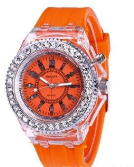 Women's LED luminous watch with round 43mm dial and silicone strap in various colours