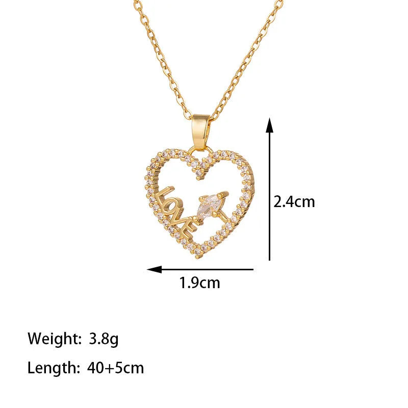 Women's titanium steel and copper-plated pendant necklace set crescent heart shapes gold and steel finish