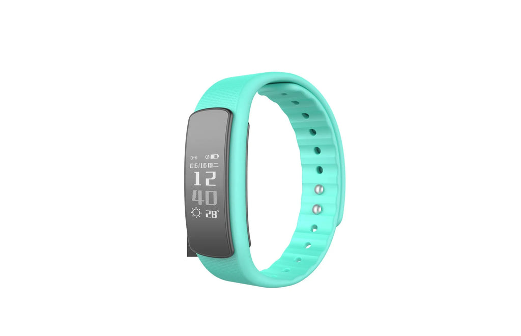 I6 smart sports bracelet with black TPU wristband and 0.96-inch touch screen displaying fitness metrics