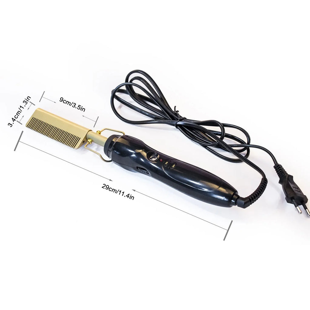 Gold multifunctional hair comb with ceramic thermal conductor and temperature control, 21-30mm diameter