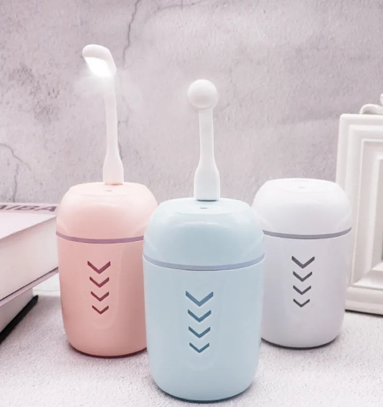 Portable car humidifier with columnar shape and aromatherapy function in blue colour