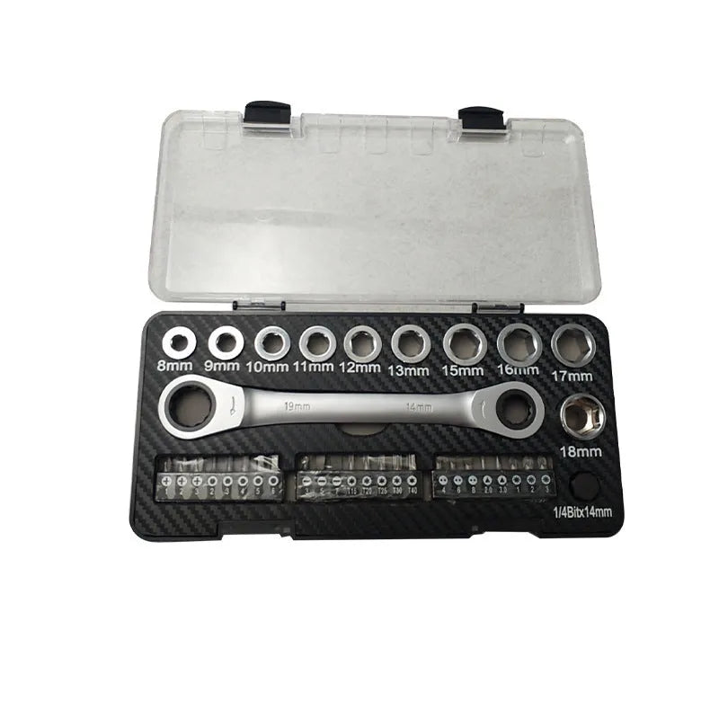 Dual-purpose ratchet wrench set with sockets and batch heads for automotive and home maintenance