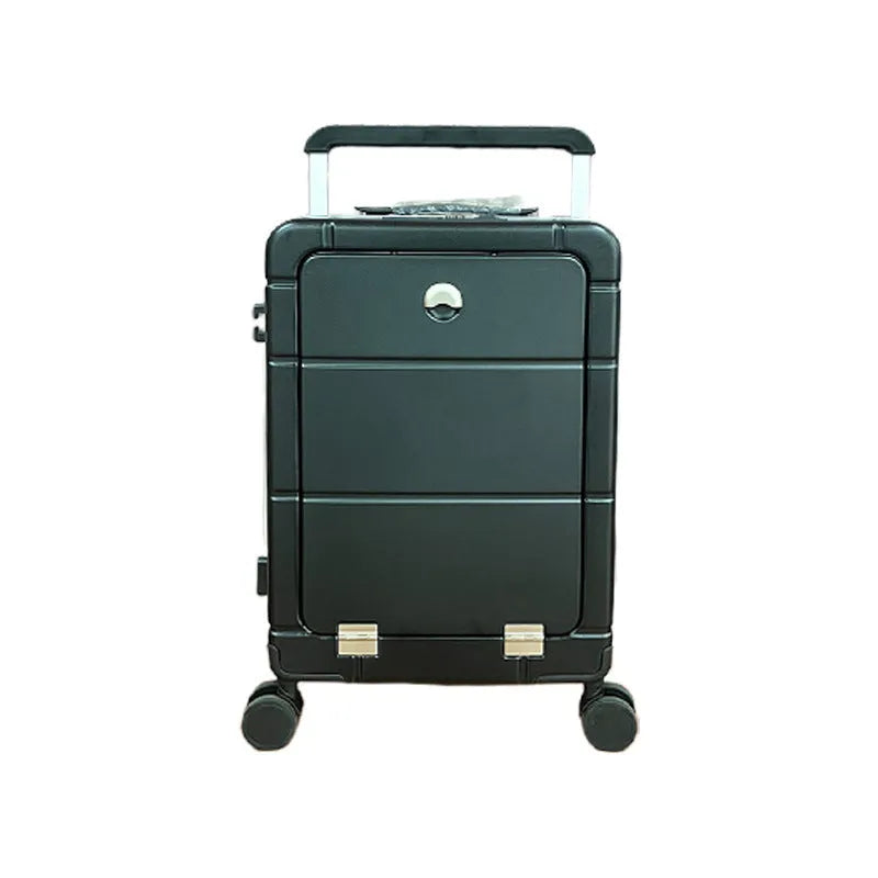 Front opening dry wet separation suitcase 20-inch in titanium silver with cup holder