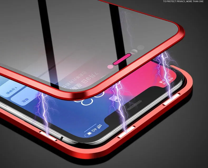 Black anti-peeping magnetic clamshell phone case for Samsung Galaxy smartphones shown closed.