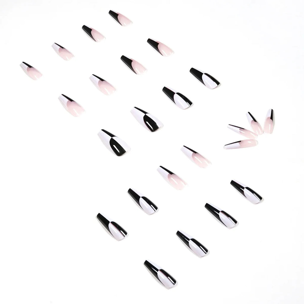Set of 24 long black and white removable nail tips in JP1199 colour for matching manicures